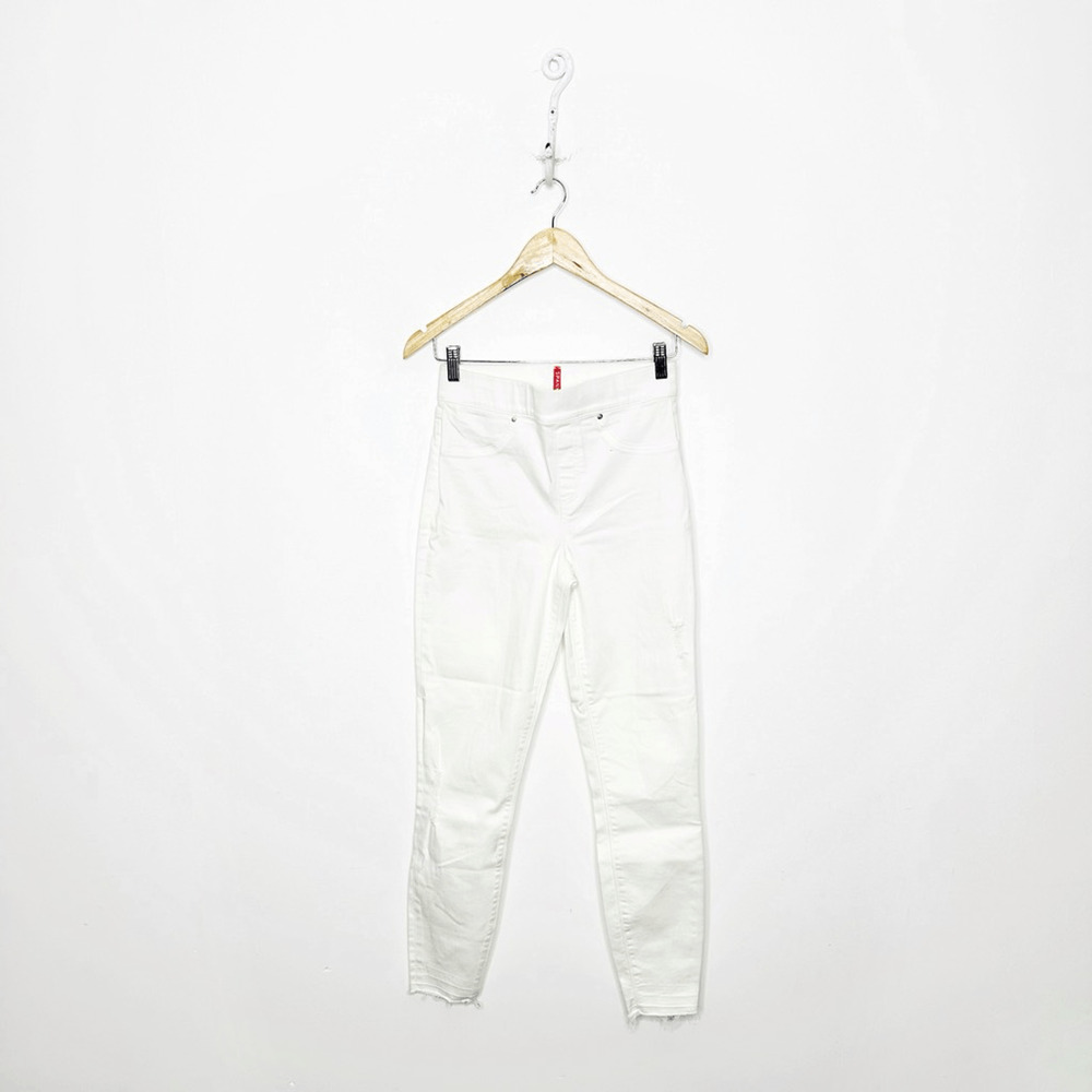 SPANX Jean-ish Ankle Leggings WHITE raw hem pull on slimming JEGGING womens S